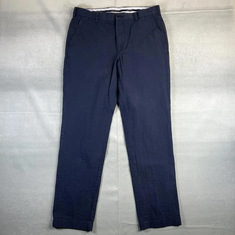 Brooks Brothers Clark Pants Mens 35x32 Navy Genuine Seersucker Chino Trousers